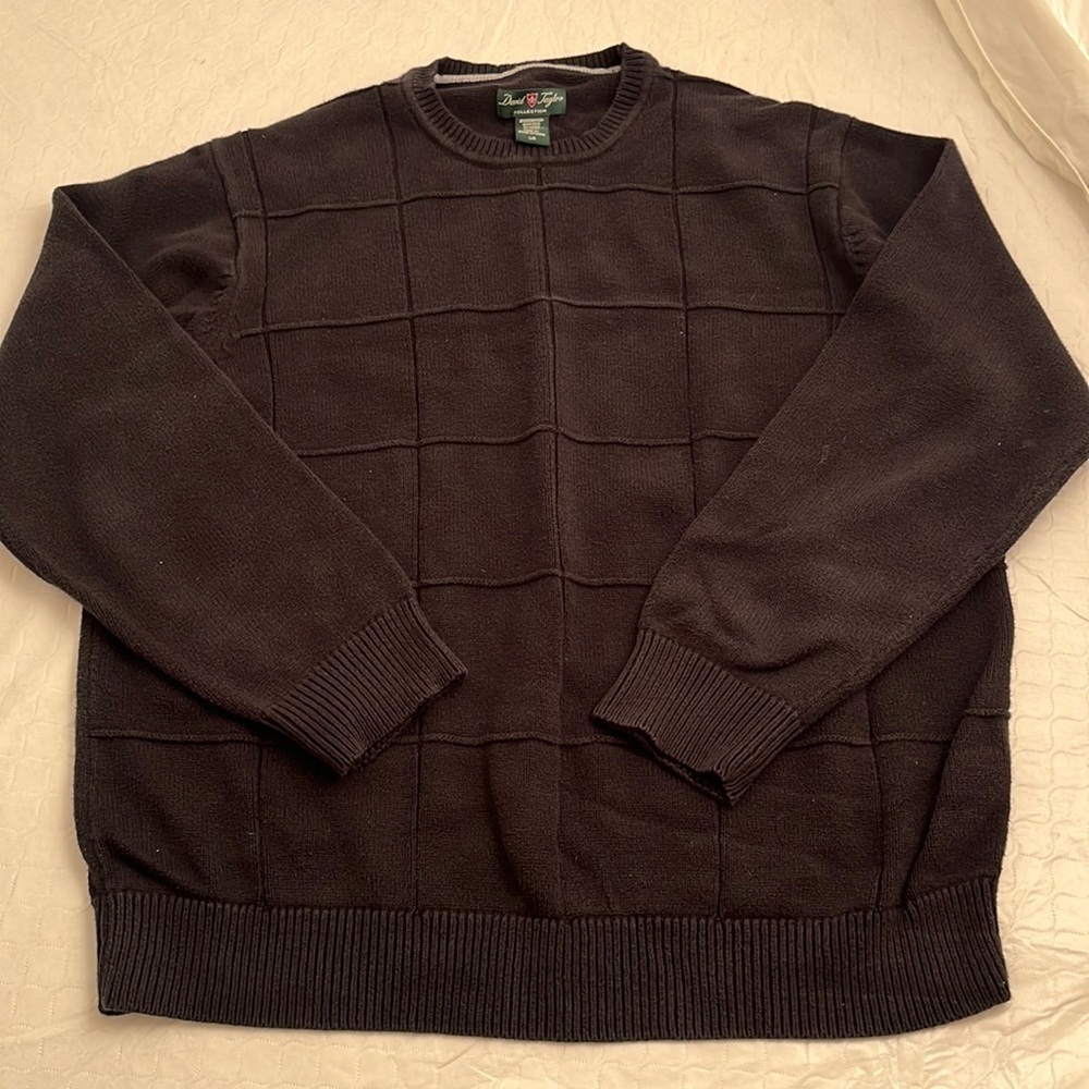 David Taylor black textured crew neck sweater